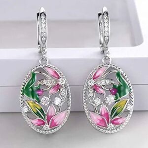 - 🌸Beautiful Sterling Silver Pink Hibiscus Floral Flower print Earrings
